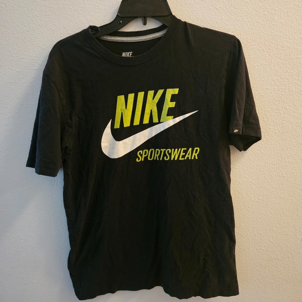 Vintage Nike Shirt Mens M Black Y2K Spell Out Center Swoosh Logo Tee